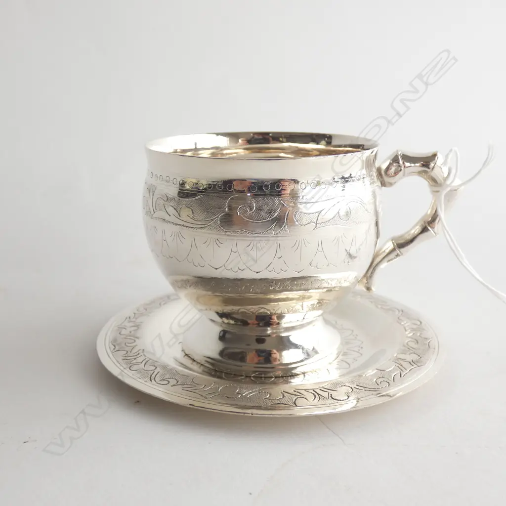 HAND ENGRAVED THAI SILVER CUP (H 60MM) + COASTER OR  PLATE (DIA 100MM)  Image 1++