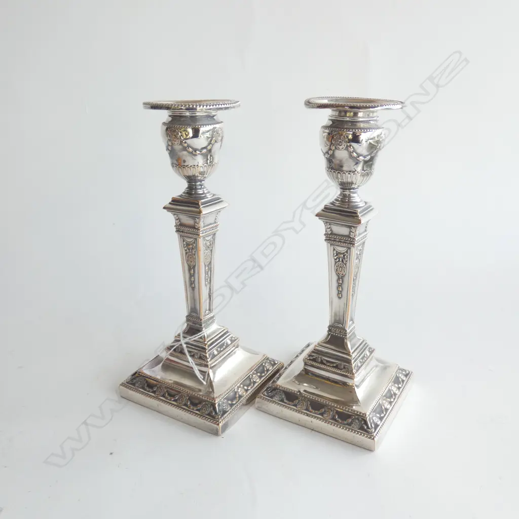 PR SHEFFIELD PLATE EMPIRE STYLE CANDLESTICKS  Image 1++