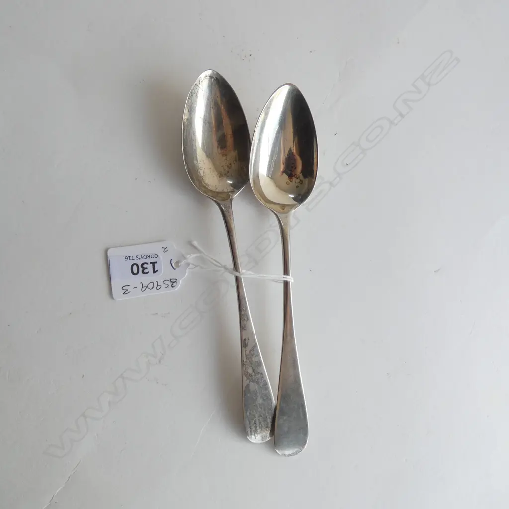 TWO SILVER GEORGE III DESSERT SPOONS EDINBURGH 1797 57gm  Image 1++