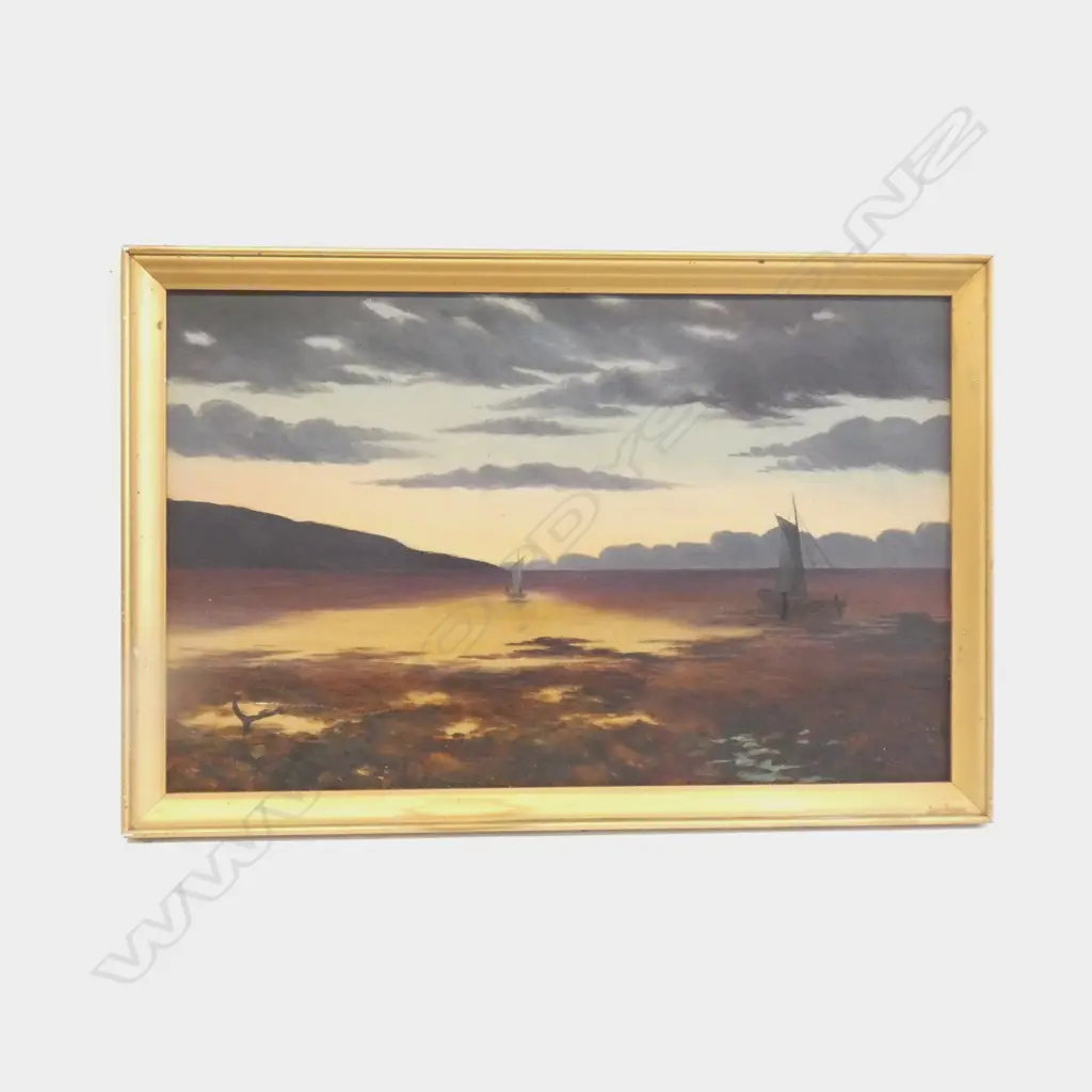 VINTAGE OIL PAINTING, COASTAL SUNSET Image 1++