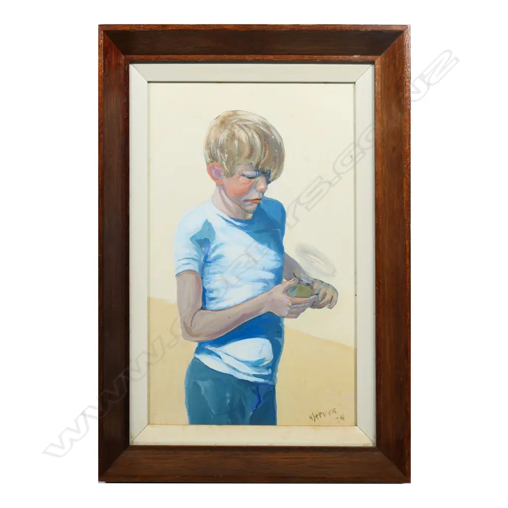 HJ (HUBERT) STRUYK, BOY, ACRYLIC ON BOARD, SIGNED & DATED '74, 240 X 150MM Image 1++