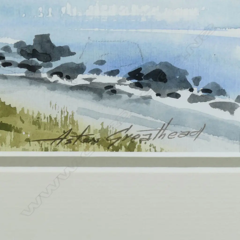 ASTON GREATHEAD, FROM A CAMPING AREA, KAIKOURA COAST, W/COLOUR, SIGNED 170MM x 240MM Image 1++