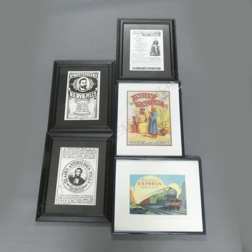 5 X OLD FRAMED ADVERTISEMENTS, 290 X 210MM Image 1++