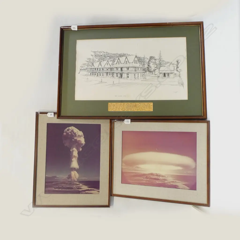 3 PICTURES; 2 ATOMIC EXPLOSIONS OVER MURUROA ATOLL 290x390mm + WAIWERA HOTEL  Image 1++