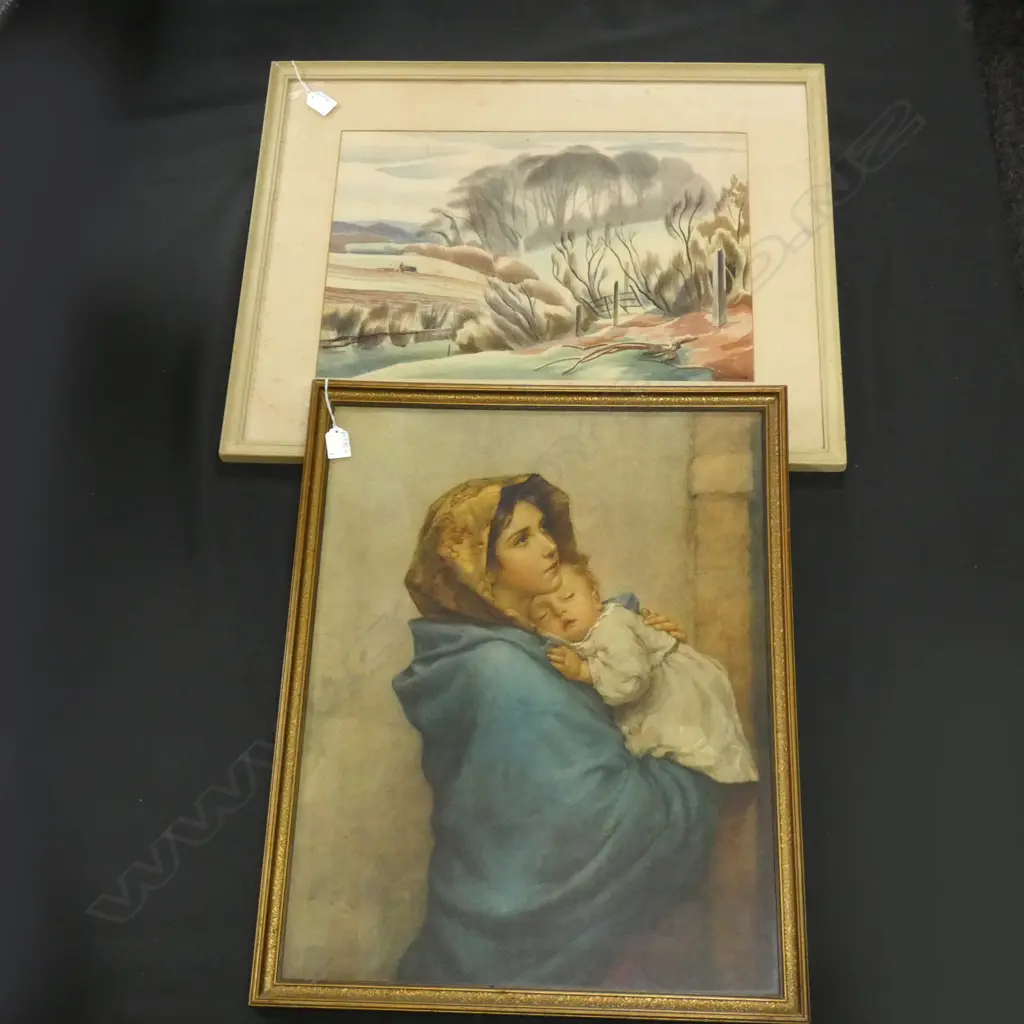 2 LITHOGRAPHS; CLIFFORD WEBB LANDSCAPE 335x490mm + WOMAN & CHILD Image 1++