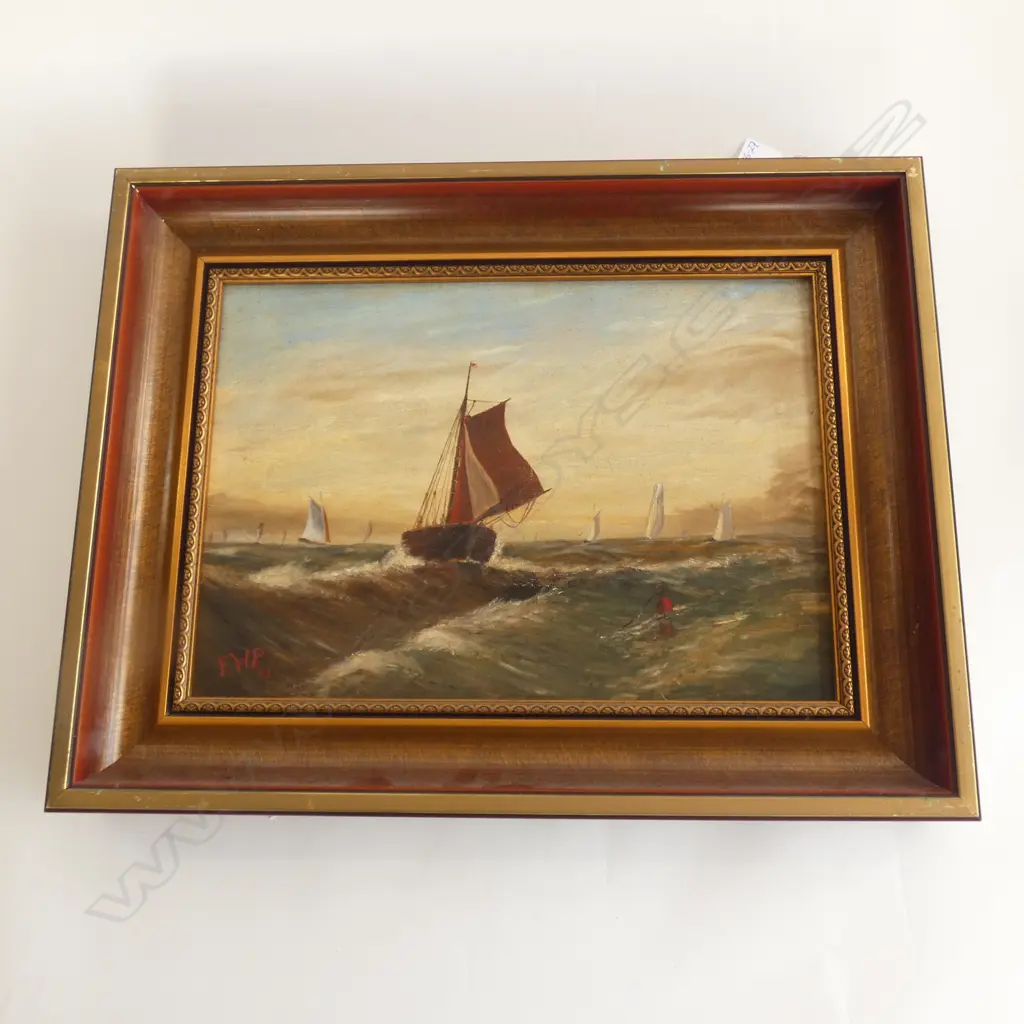 19THC OIL BY F.W.P SAIL BOATS 245X345mm Image 1++