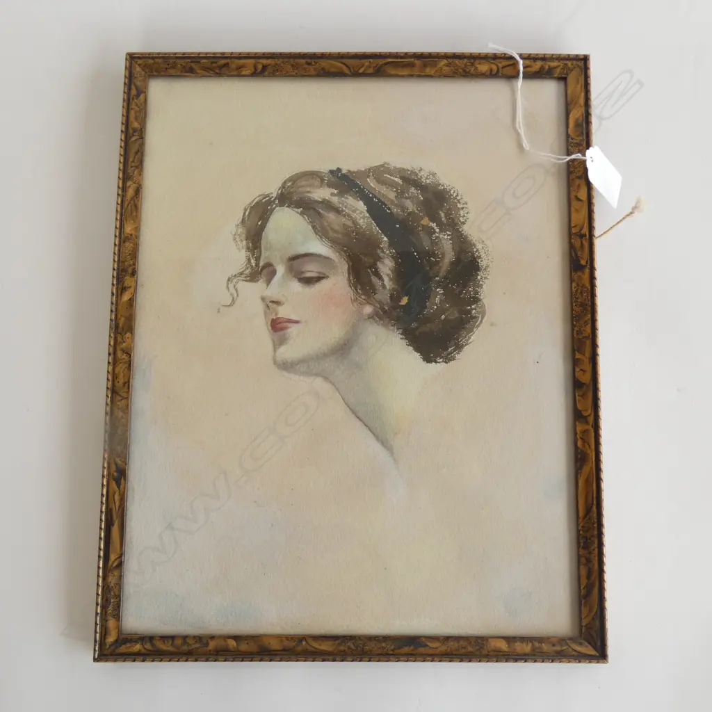 1920's FLAPPER WATERCOLOUR PORTRAIT YOUNG WOMAN  Image 1++
