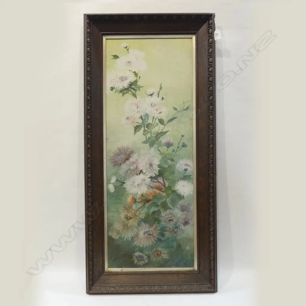 FRAMED STILL LIFE FLOWERS OIL ON BOARD OAK FRAME 880x330mm Image 1++