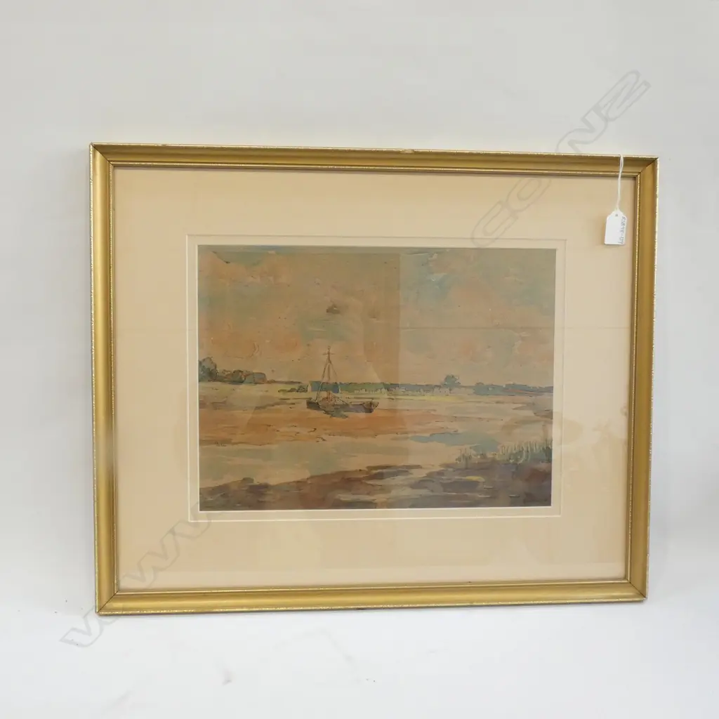 WATER COLOUR ON BOARD  WATER SCENE BY J MARSHALL 1935  375 X 275MM Image 1++