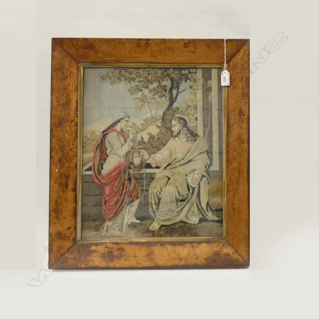 ANTIQUE WOOD FRAMED TAPESTRY  370 X 430MM Image 1++