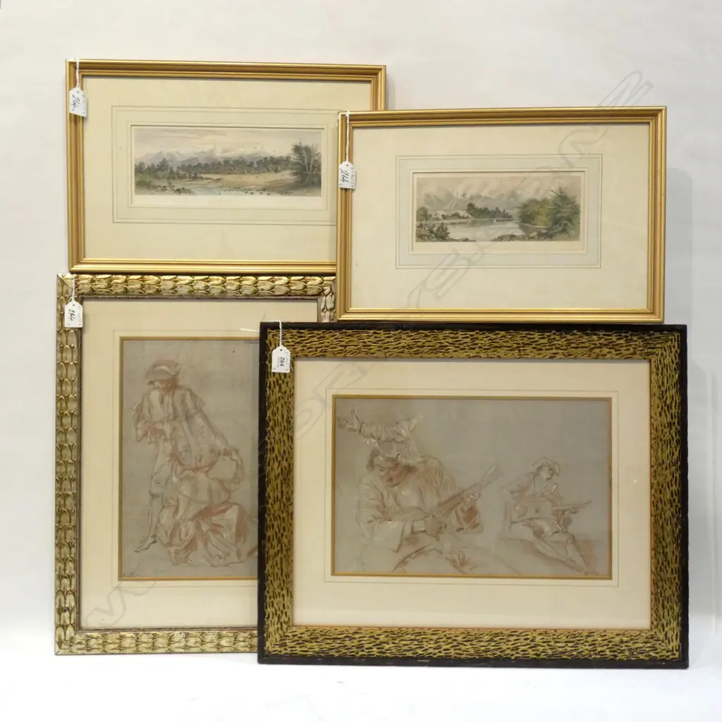 4 PRINTS; 2 BARRAUD 'TE ANAN' & 'WAI-AN RIVER' + 2 WATTEAU SKETCHES 240x375mm Image 1++