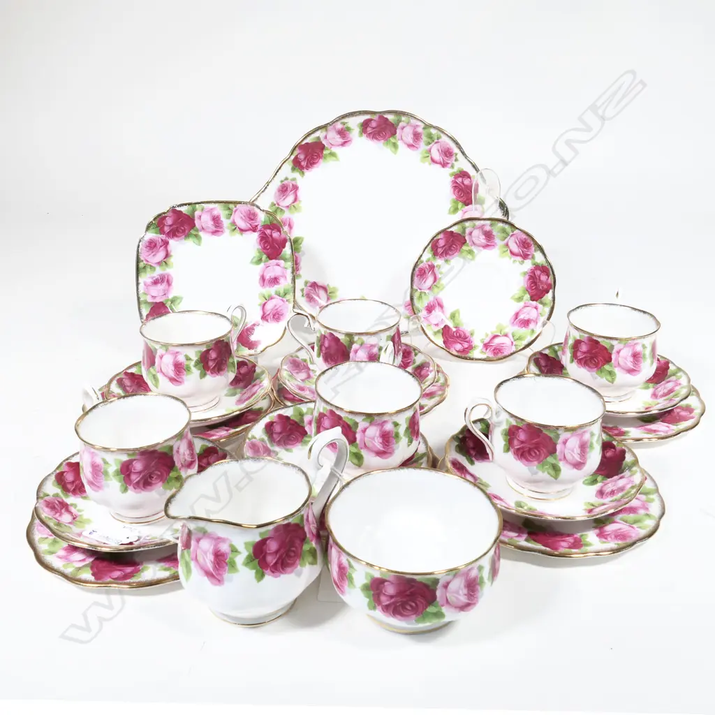 ROYAL ALBERT OER 23PC TEASET; 6 TRIOS (+1 SAUCER&PLATE), CAKE PLATE & JUG & SUGAR BOWL Image 1++