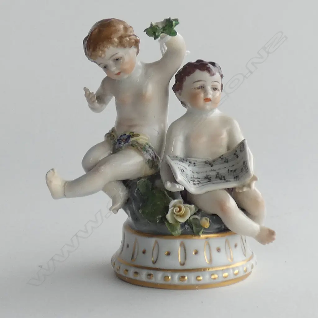DRESDEN CHERUB FIGURE GROUP W MUSIC SHEET A.F Image 1++