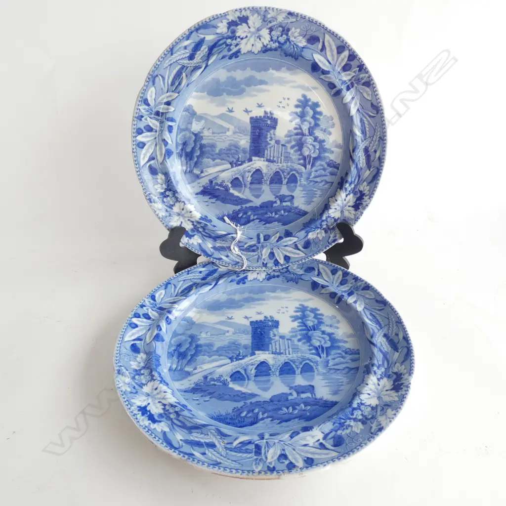 PR VINTAGE SPODE BLUE & WHITE BRIDGE OF ITALY PLATES DIA 245MM Image 1++