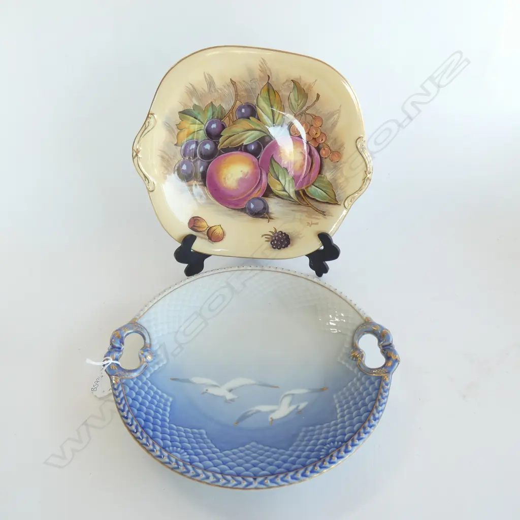 2 PLATES; ROYAL COPENHAGEN SEAGULLS (270MM) & AYNSLEY HAND PAINTED AUTUMN FRUITS Image 1++