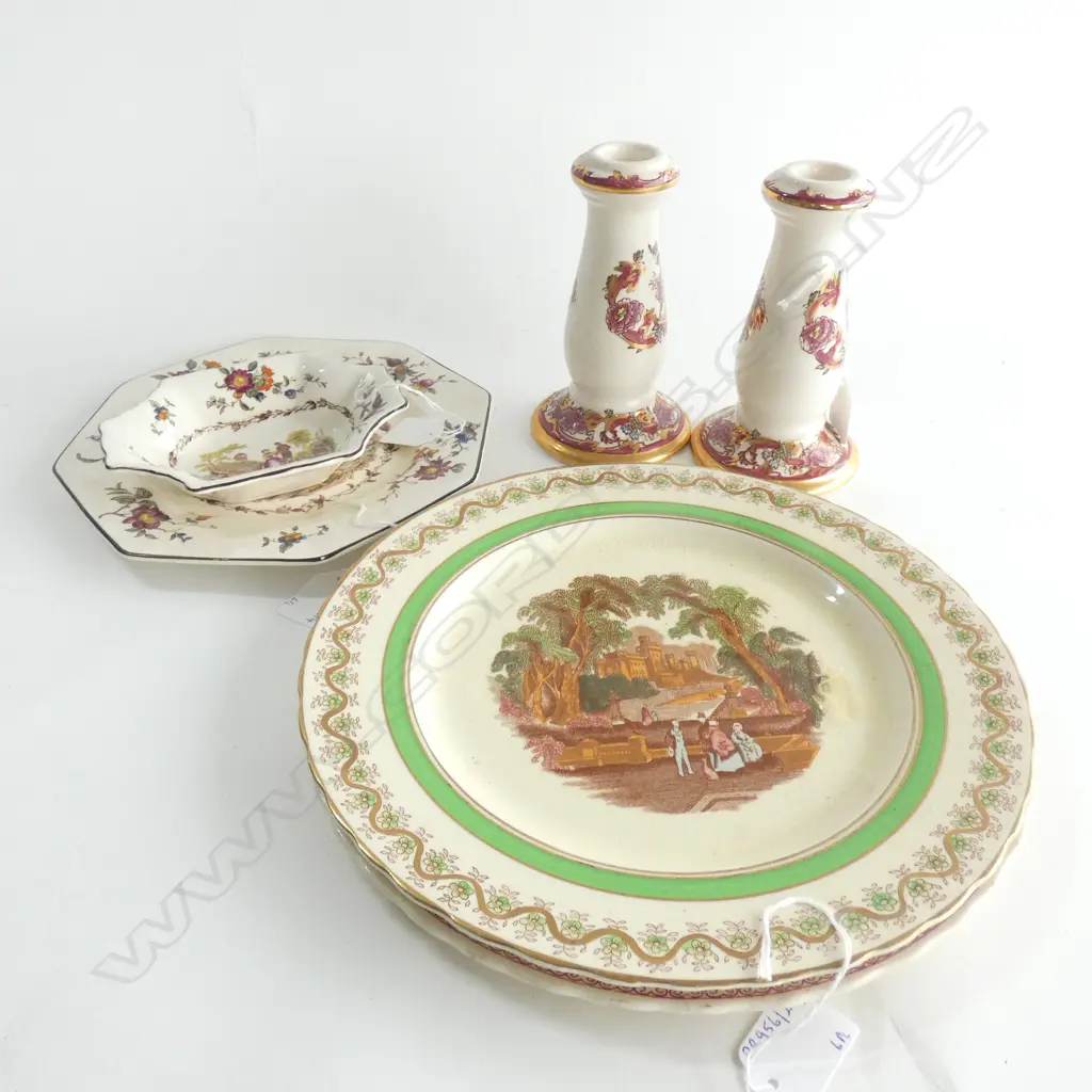 MASON IRONSTONE 3 RACK PLATES DISH & PR CANDLSTICKS Image 1++