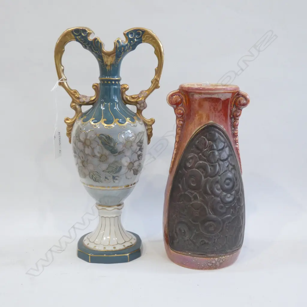 ROYAL DUX 2 HANDLED GOLD GILDED VASE (H 280MM) + ONE OTHER Image 1++