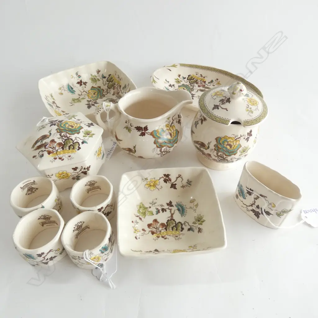 MASON IRONSTONE 2 LIDDED JARS 3 DISHES TOOTHPICK HOLDER & JUG & 4 NAPKIN RINGS FORMOSA PAT Image 1++