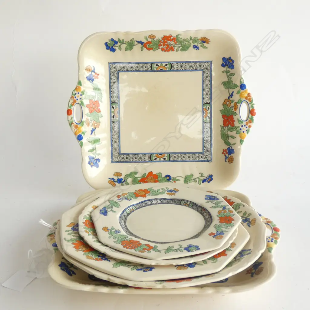 MASON IRONSTONE 2 2 HANDLED PLATES 4 PLATES FLORAL PAT + 2 TOOTH PICK HOLDERS Image 1++