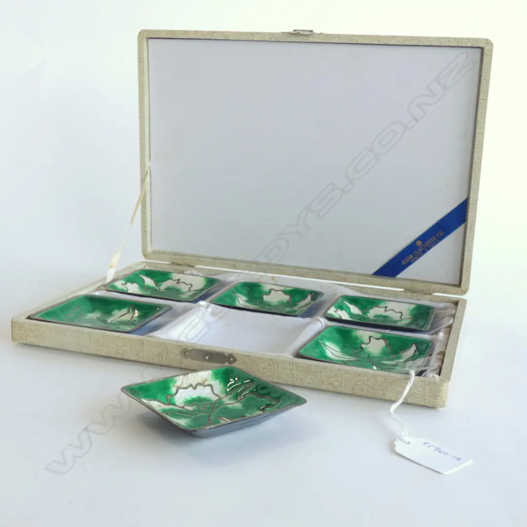 BOX OF 6 ANDO ENAMEL DISHES. Image 1++