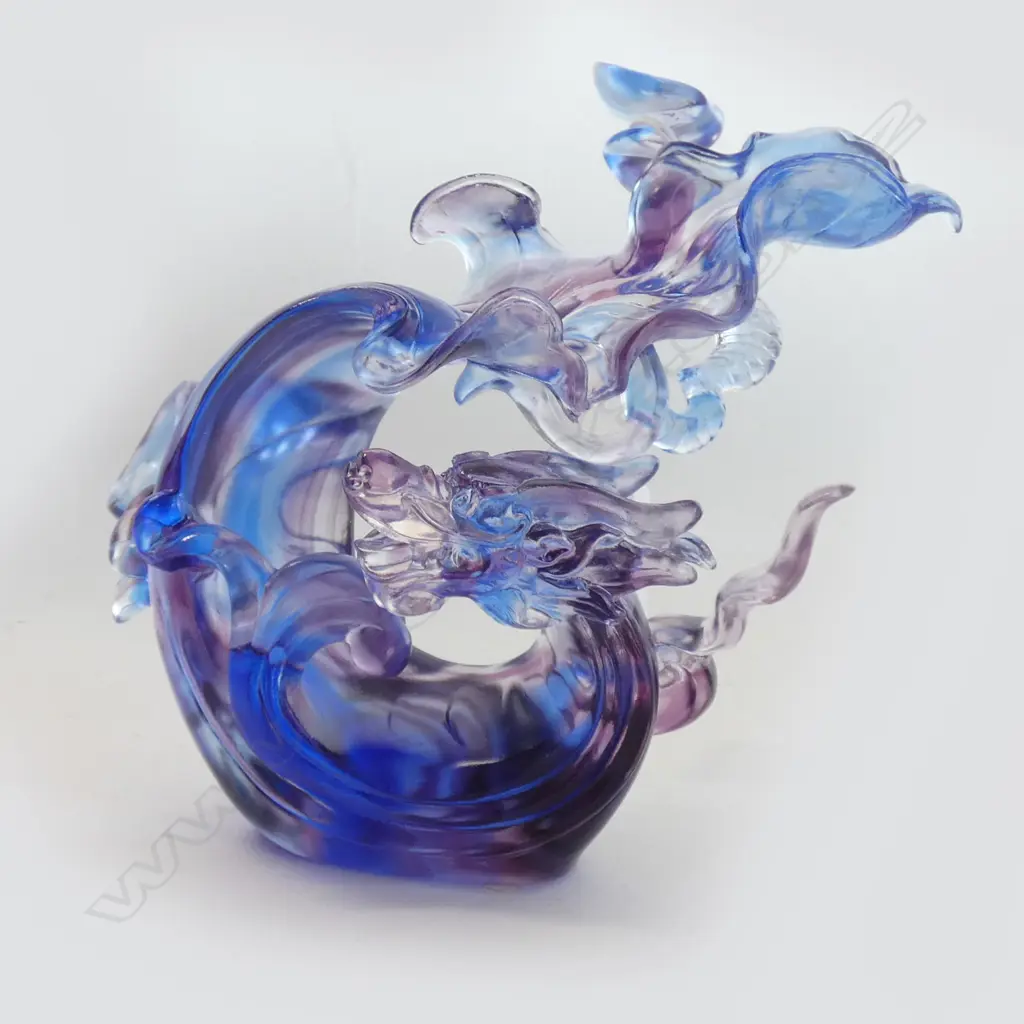 LIULI CHINESE LTD EDITION CAST GLASS DRAGON ORNAMENT. H.140 mm W/BOX Image 1++