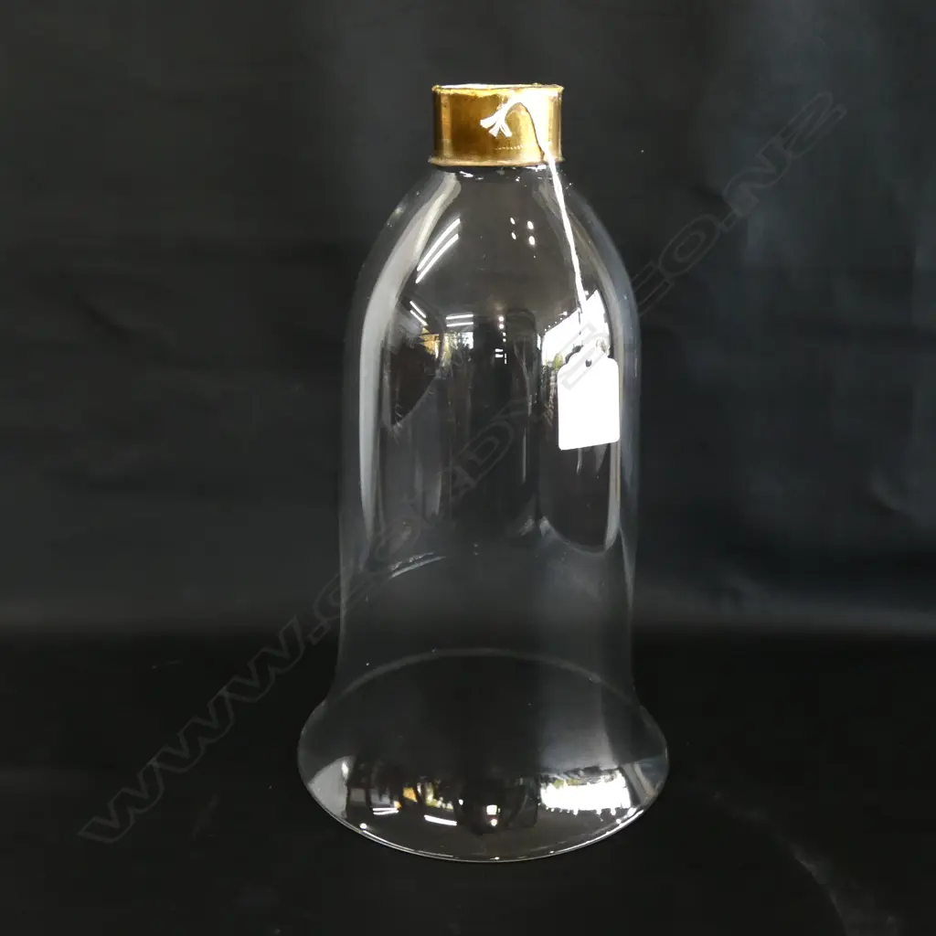 VINTAGE GLASS CEILING LIGHT W BRASS NECK H. 290 DIA 165MM Image 1++