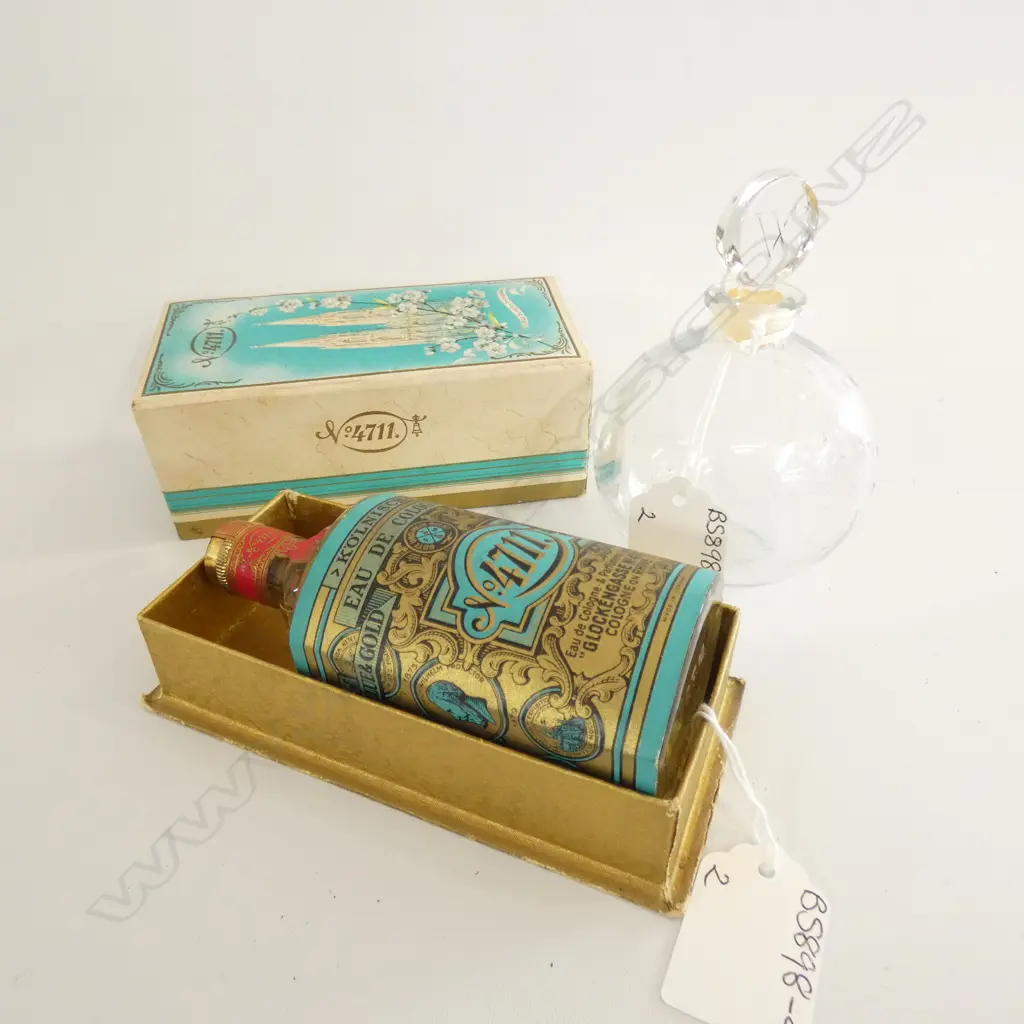 LALIQUE SCENT BOTTLE EMBOSSED WITH STARS & STOPPER (W ON STOPPER)115MM + BOXED 4711 COLOGNE - UNOPENED Image 1++