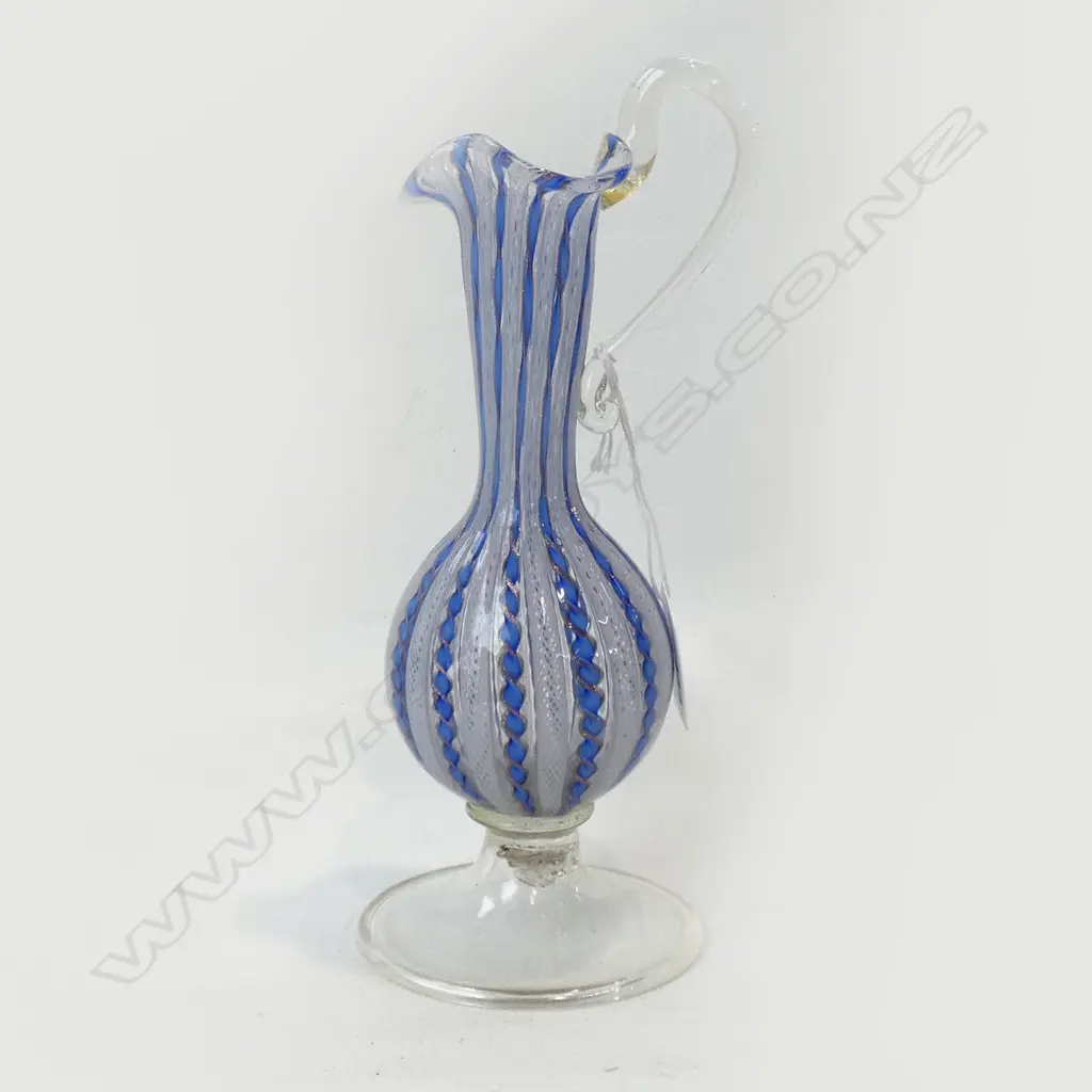 VINTAGE HAND BLOWN VENETIAN GLASS EWER LATTICINO H.220mm Image 1++