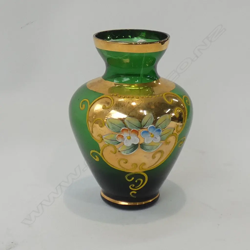 GREEN & GOLD GILDED VENETIAN GLASS VASE H 140MM Image 1++
