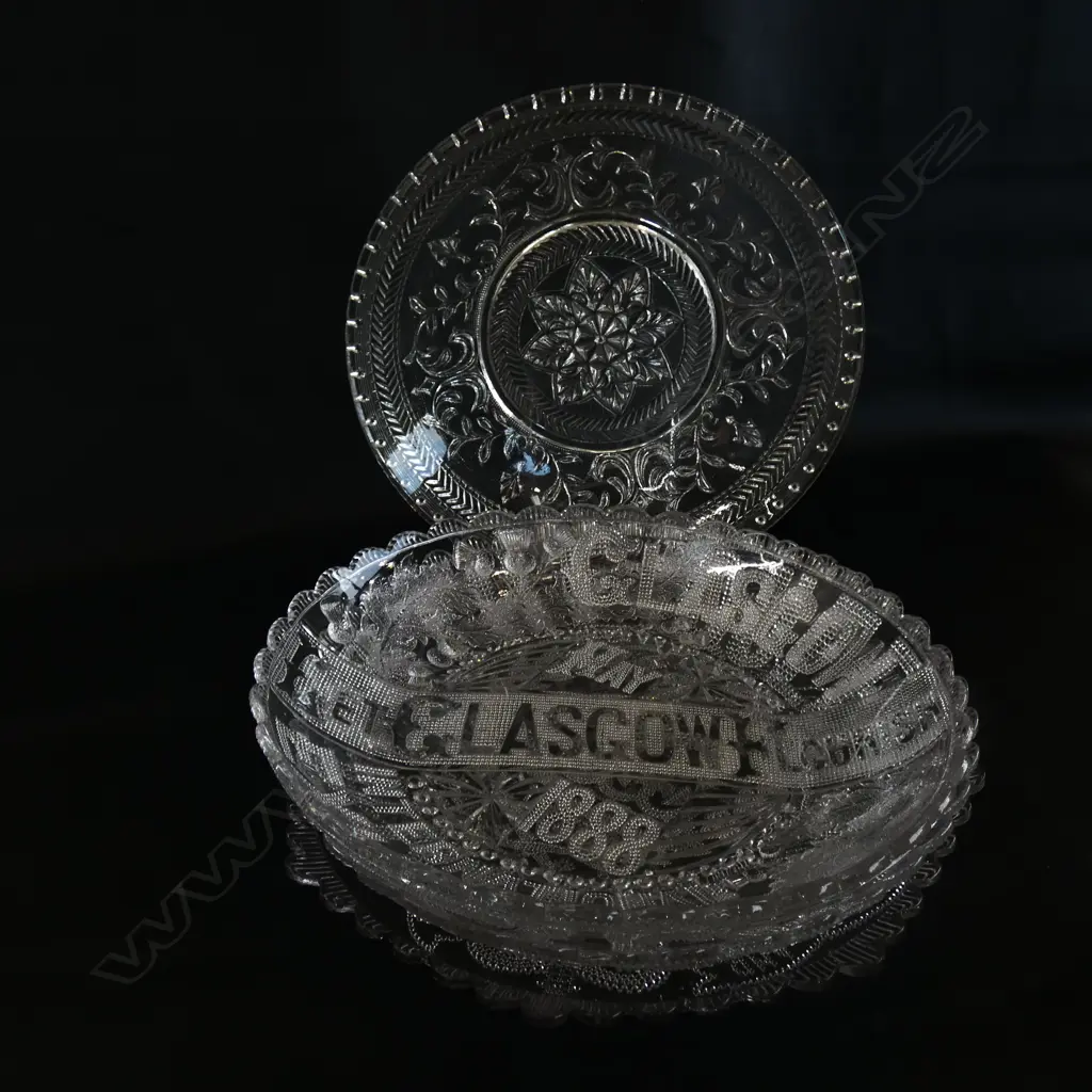 4 ASST VINTAGE GLASS PLATES INCL ROYALTY PLATES C1887/88 DIA 250MM Image 1++