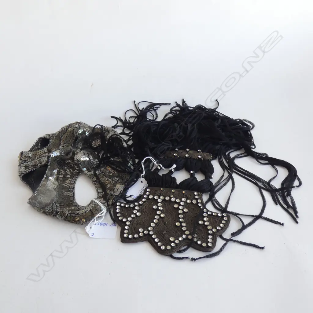 VINTAGE BRONZE SEQUIN CAP + DIAMANTE STUDDED TASSLES Image 1++