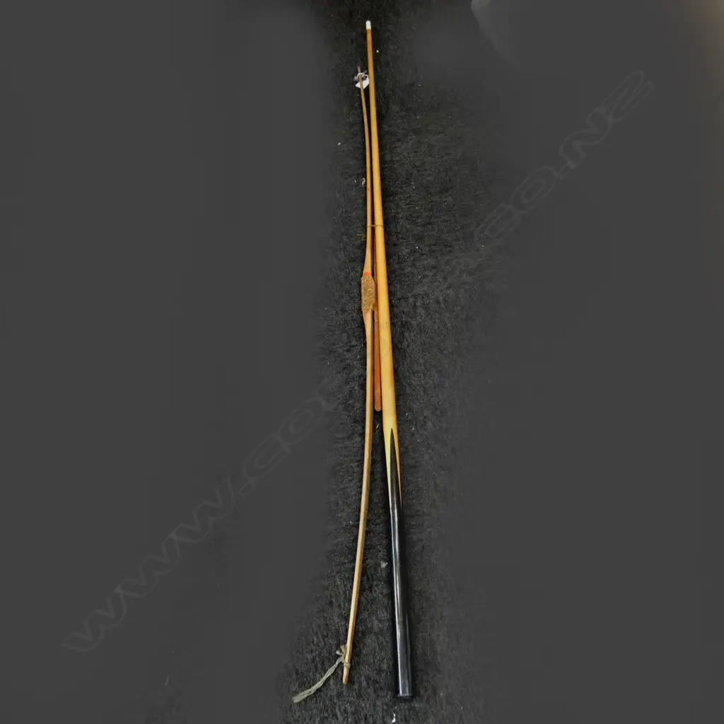 3 ITEMS; SLAZENGER BOW / POOL CUE & WOODEN SPEAR  Image 1++