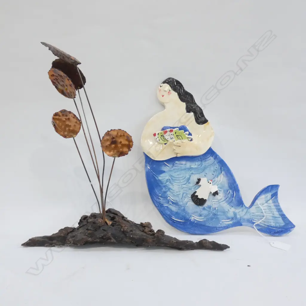CERAMIC MAPUA STUDIO MERMAID WALL ART (L400MM) + WOOD & COPPER ART (L395MM) Image 1++