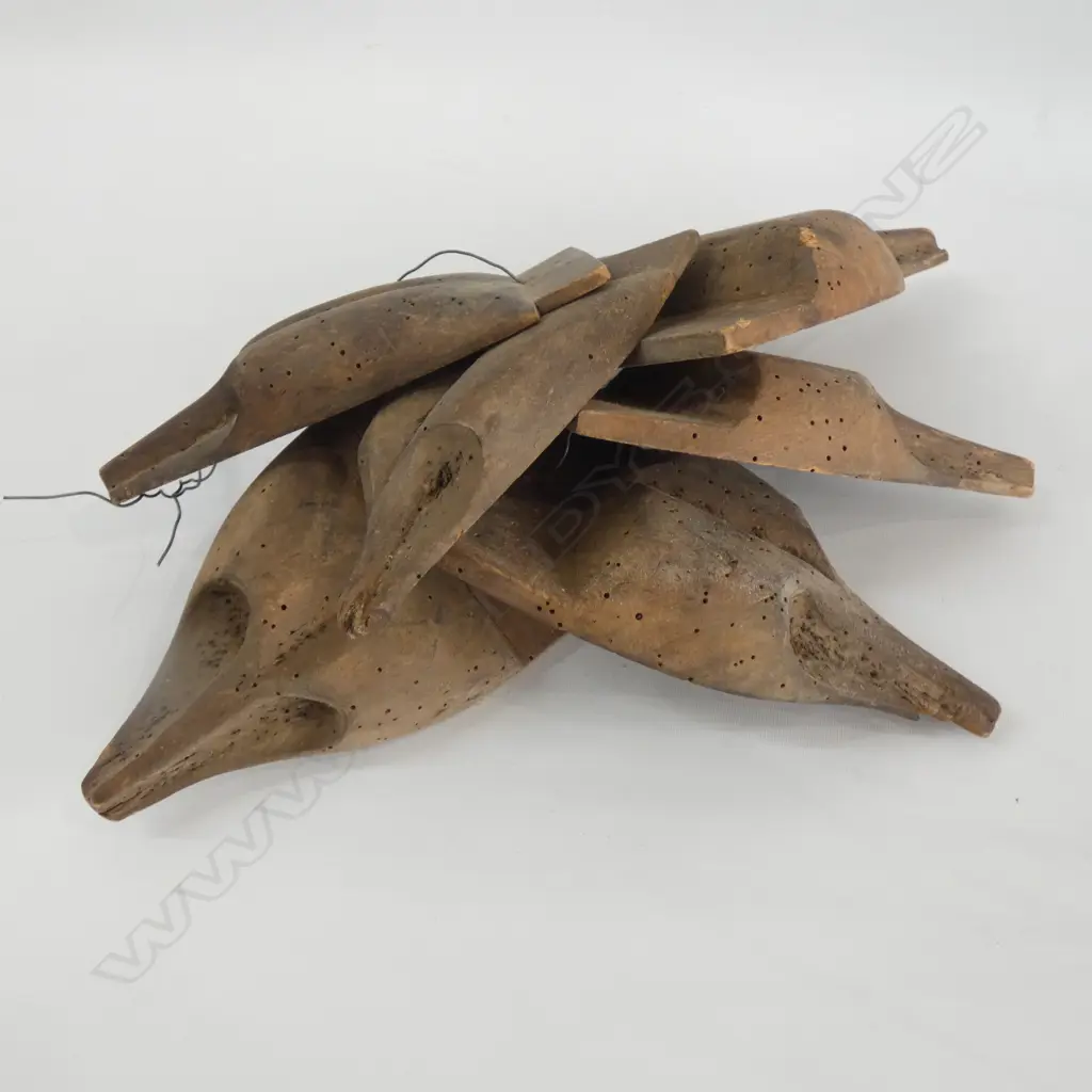 SET 6 VINTAGE WOODEN FOX HEADS (OLD BORER HOLES) LARGEST H 200MM Image 1++