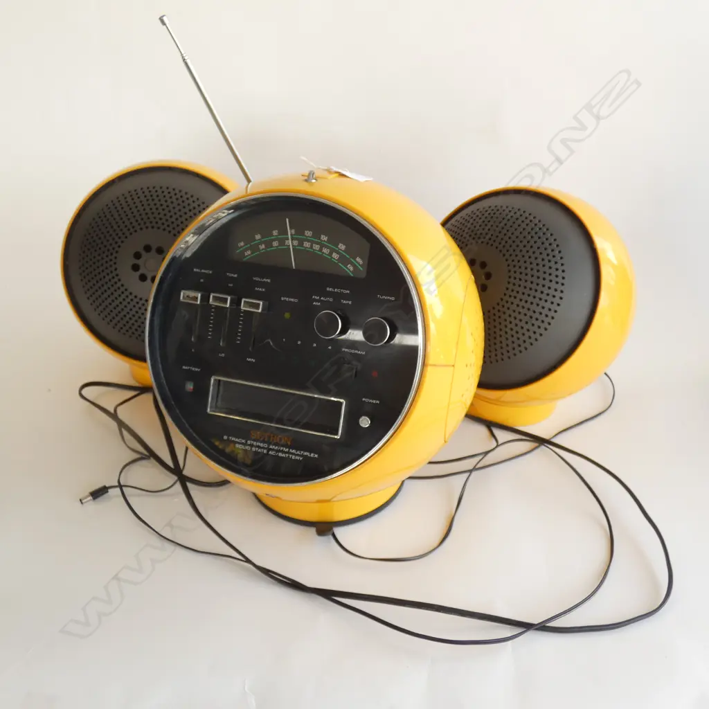 RETRO YELLOW SETRON 8 TRACK STEREO WITH 2 SPEAKERS  APPROX H 340MM  GOOD WORKING ORDER Image 1++