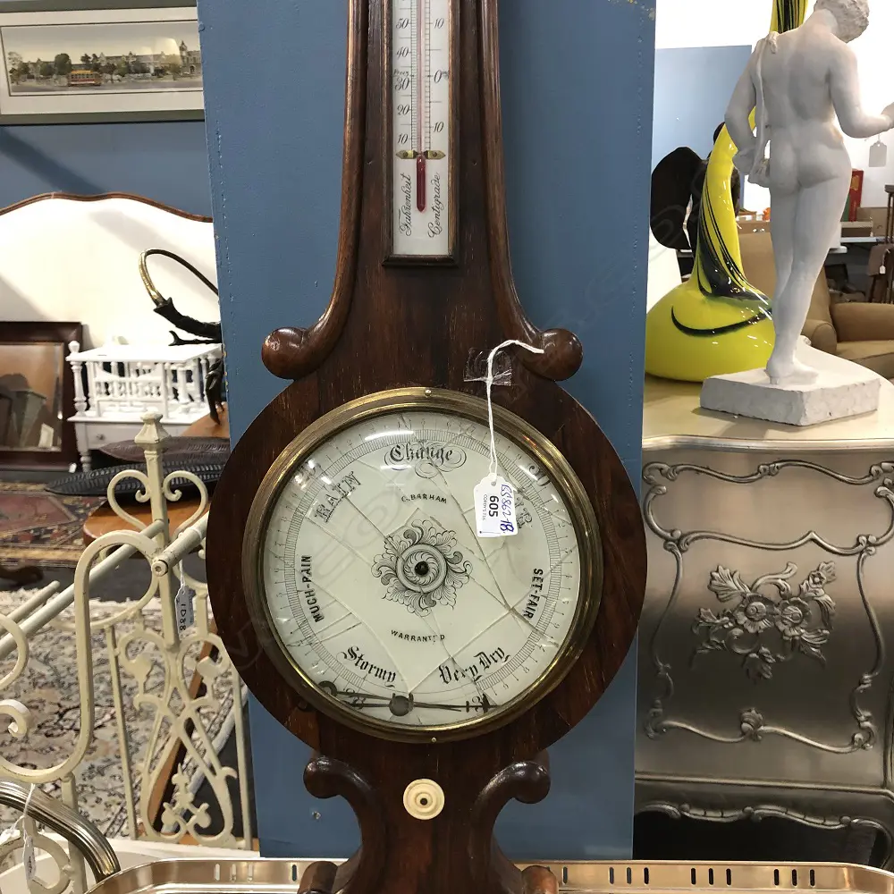 A George III mahogany banjo barometer a.f Image 1++
