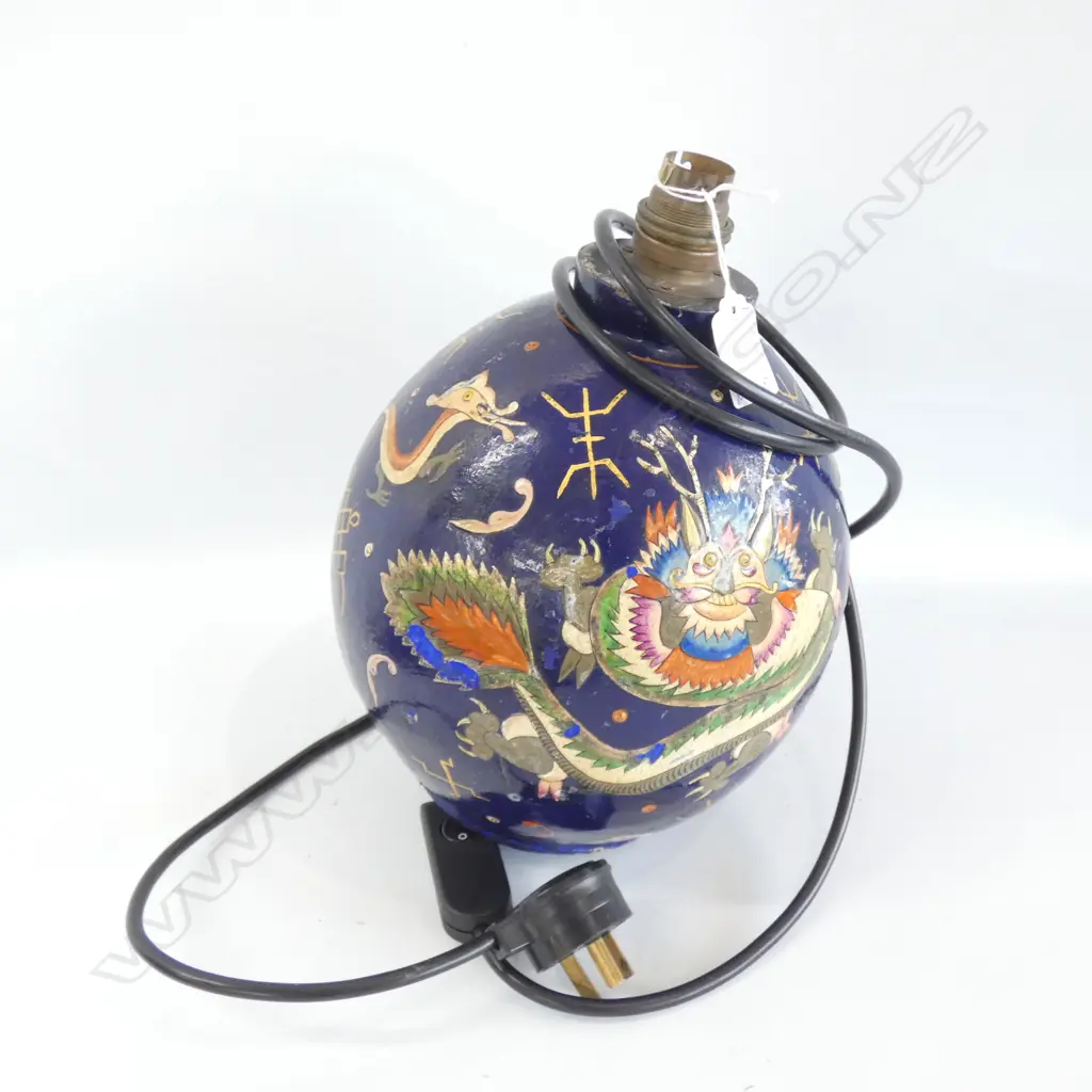 ORIENTAL BLUE LACQUER TABLE LAMP BASE H. 270MM Image 1++