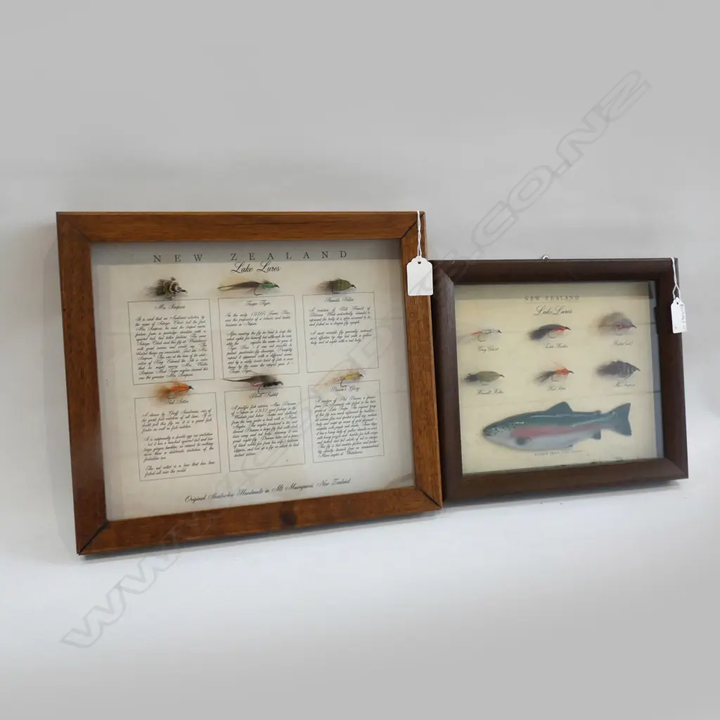 2 NZ FLY FISHING LURES, FRAMED 230x270mm Image 1++