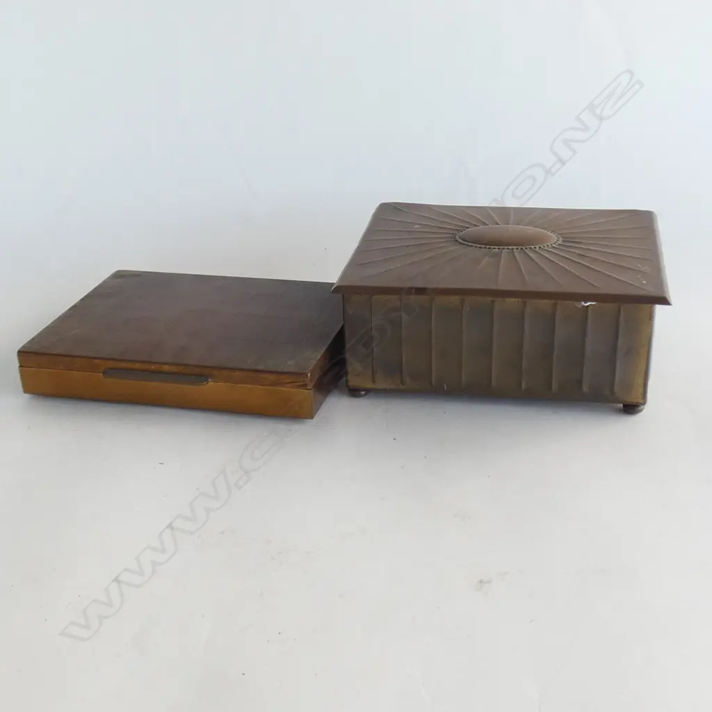 TWO OLD BRASS LIDDED BOXES - LARGEST L165 X 130MM Image 1++