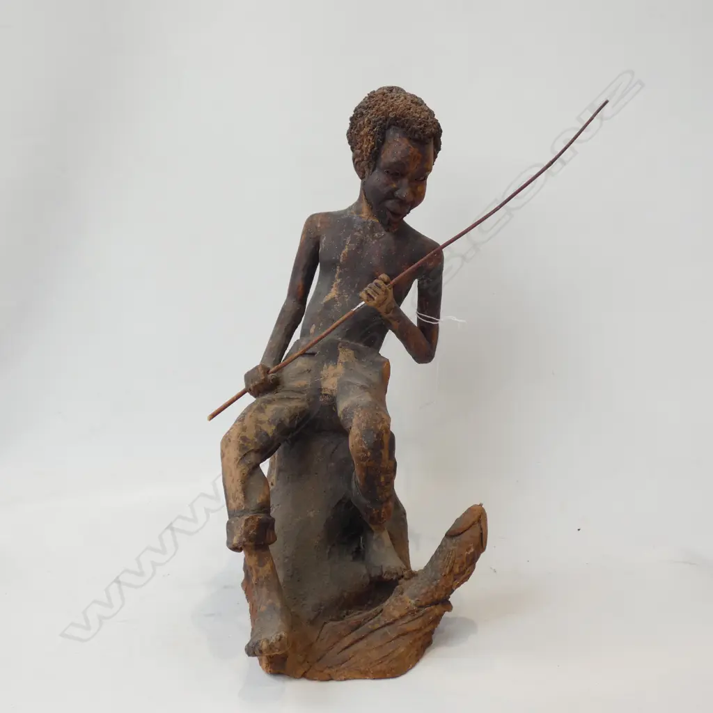 INDIGENOUS POTTERY FISHERMAN FIGURE - SIGNED B. KUFE  Image 1++