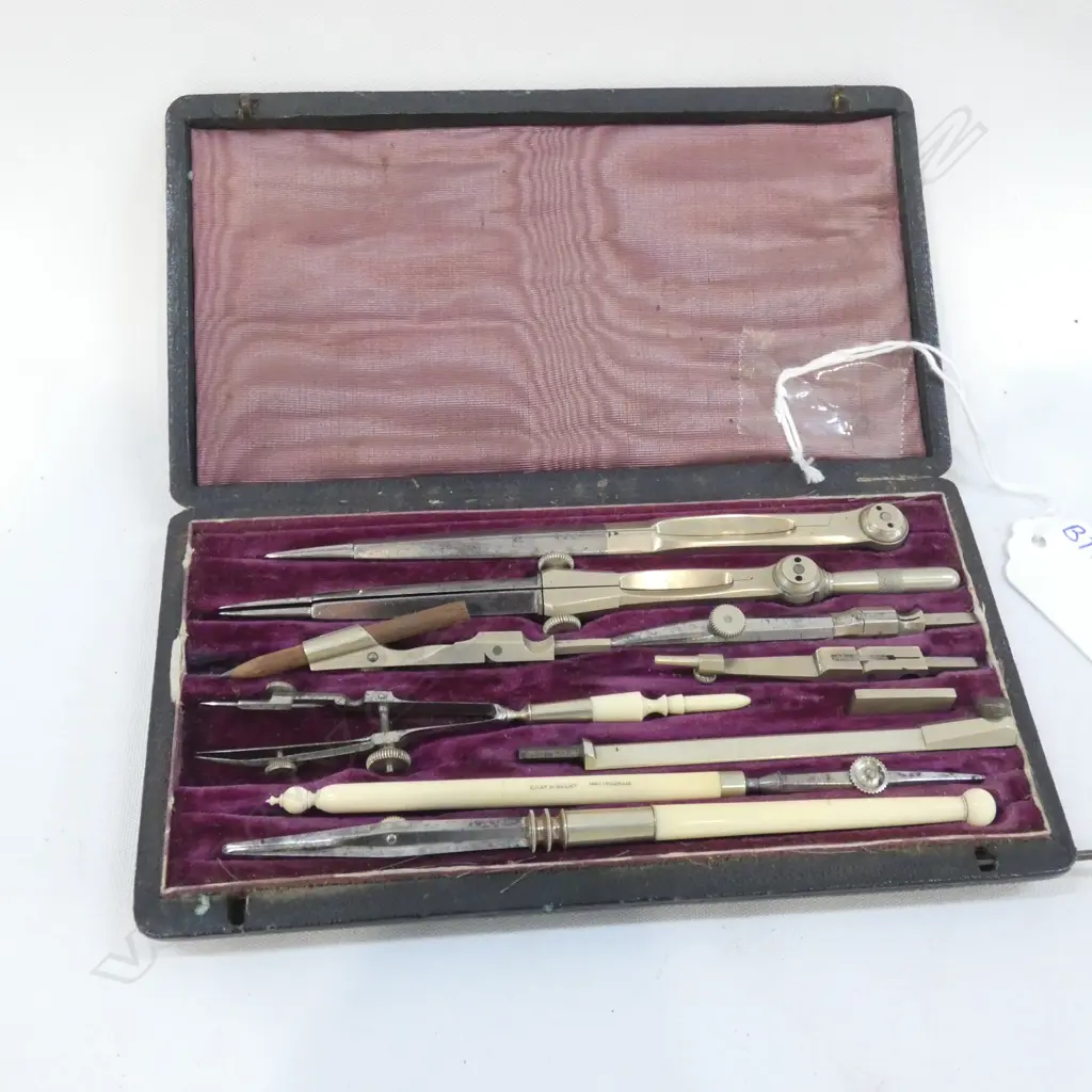 OLD CASED GRAY & SELBY DRAWING INSTRUMENT SET  Image 1++