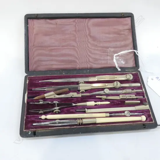 OLD CASED GRAY & SELBY DRAWING INSTRUMENT SET 