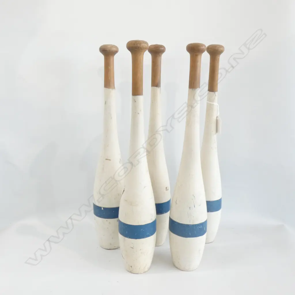 5 VINTAGE WOODEN SKITTLES H. 410MM Image 1++