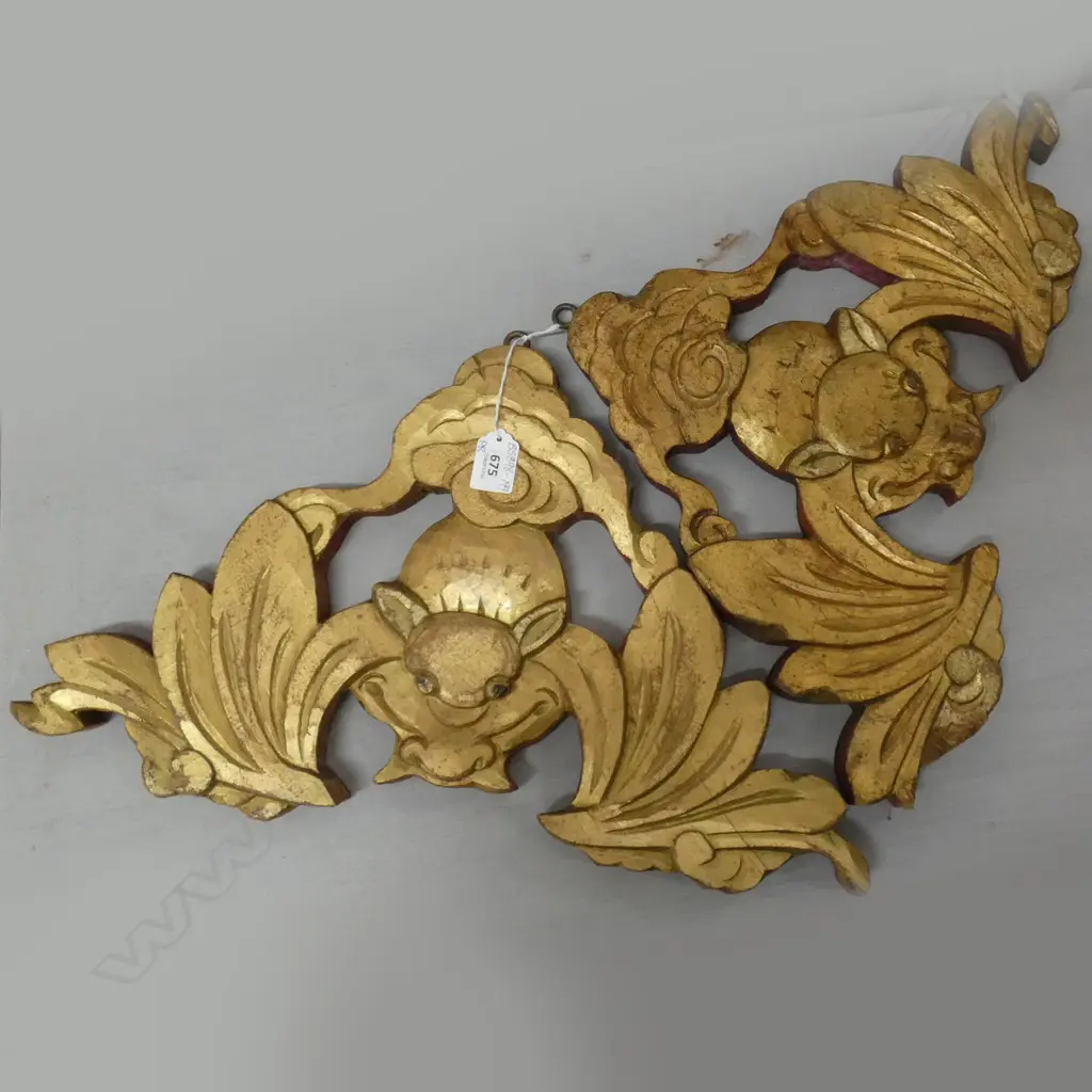 PR GOLD PAINTED CARVED WOODEN DECORATIVE WALL PLAQUES  465 X 200MM Image 1++