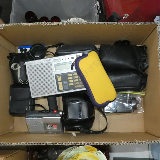 BOX LOT ASST CAMERAS / LENSES / RECORDERS  ETC..