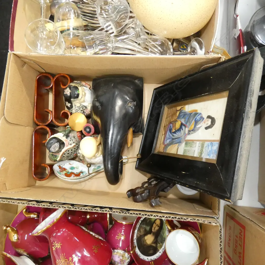 SM BOX ORIENTAL ITEMS; SPOONS / STANDS/ FIGURES ETC.. Image 1++