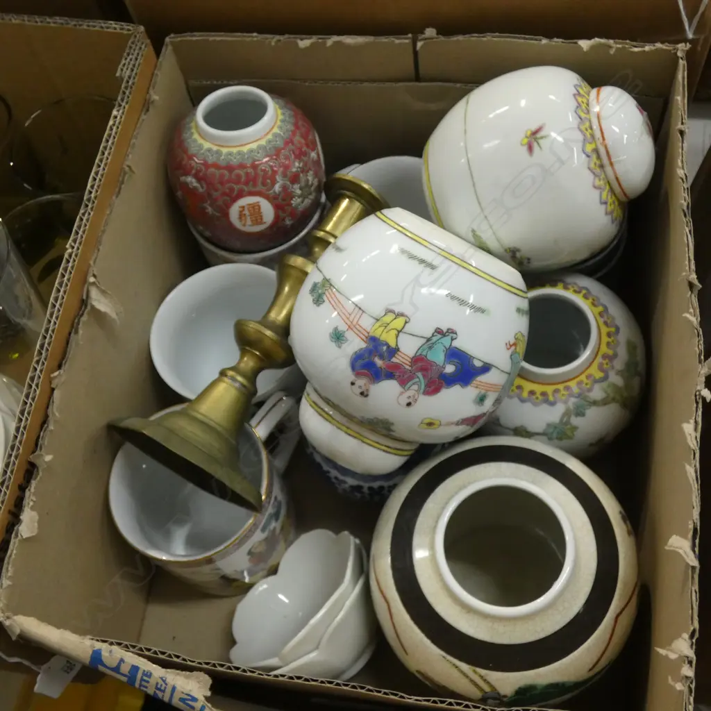 BOX LOT ASST. ORIENTAL CERAMICS; GINGER JARS ETC Image 1++
