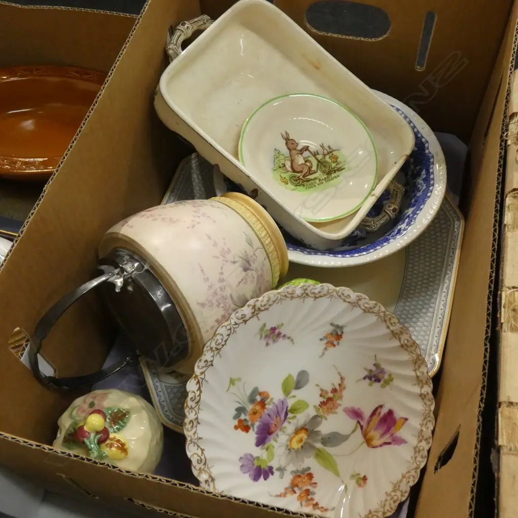 BOX LOT ASST VINTAGE CHINA INCL DRESDEN ETC. Image 1++