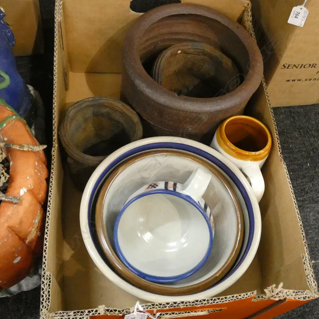8 POTTERY PCES. 2 MIXING BOWLS. VAN DER PUTTEN PLANTER A.F ETC Image 1++