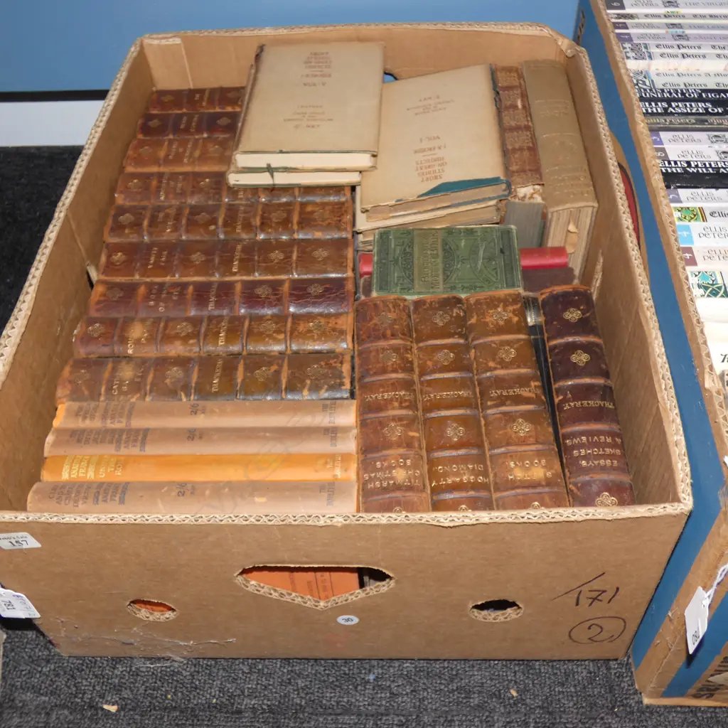 BOX LOT LEATHERBOUND BOOKS; THACKERAY ETC Image 1++